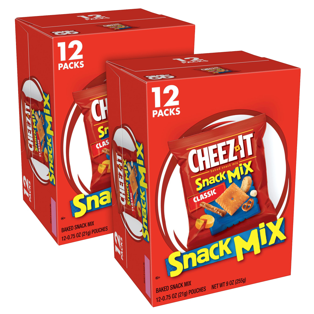 Cheez-It Crackers Snack Mix Tray, 0.75 Oz, 12 Pouches Per Box, Pack Of 2 Boxes MPN:008101288945