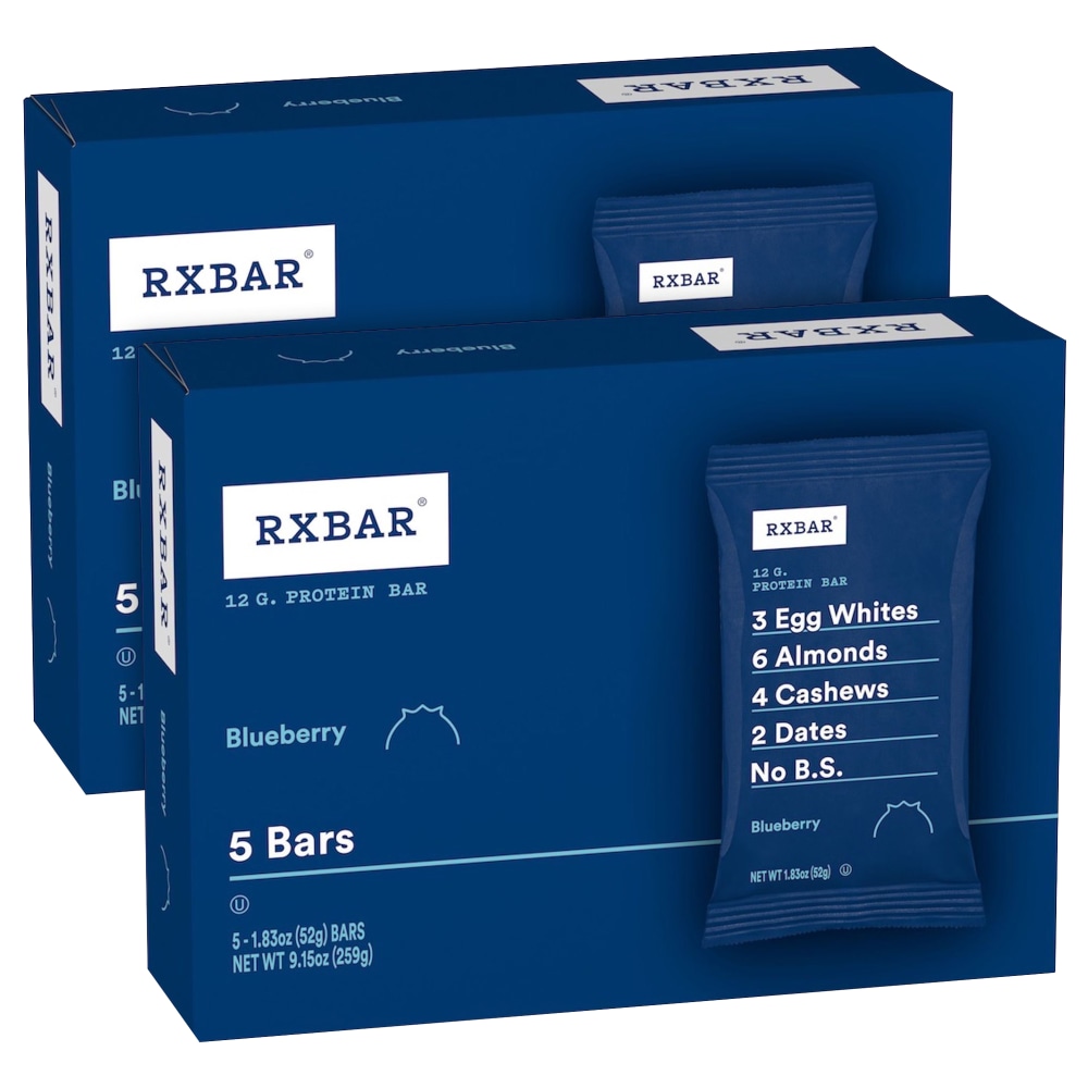 RXBAR Adult Bars, Blueberry, 1.83 Oz, 5 Bars Per Pack Count, Case Of 2 Packs MPN:008101288921