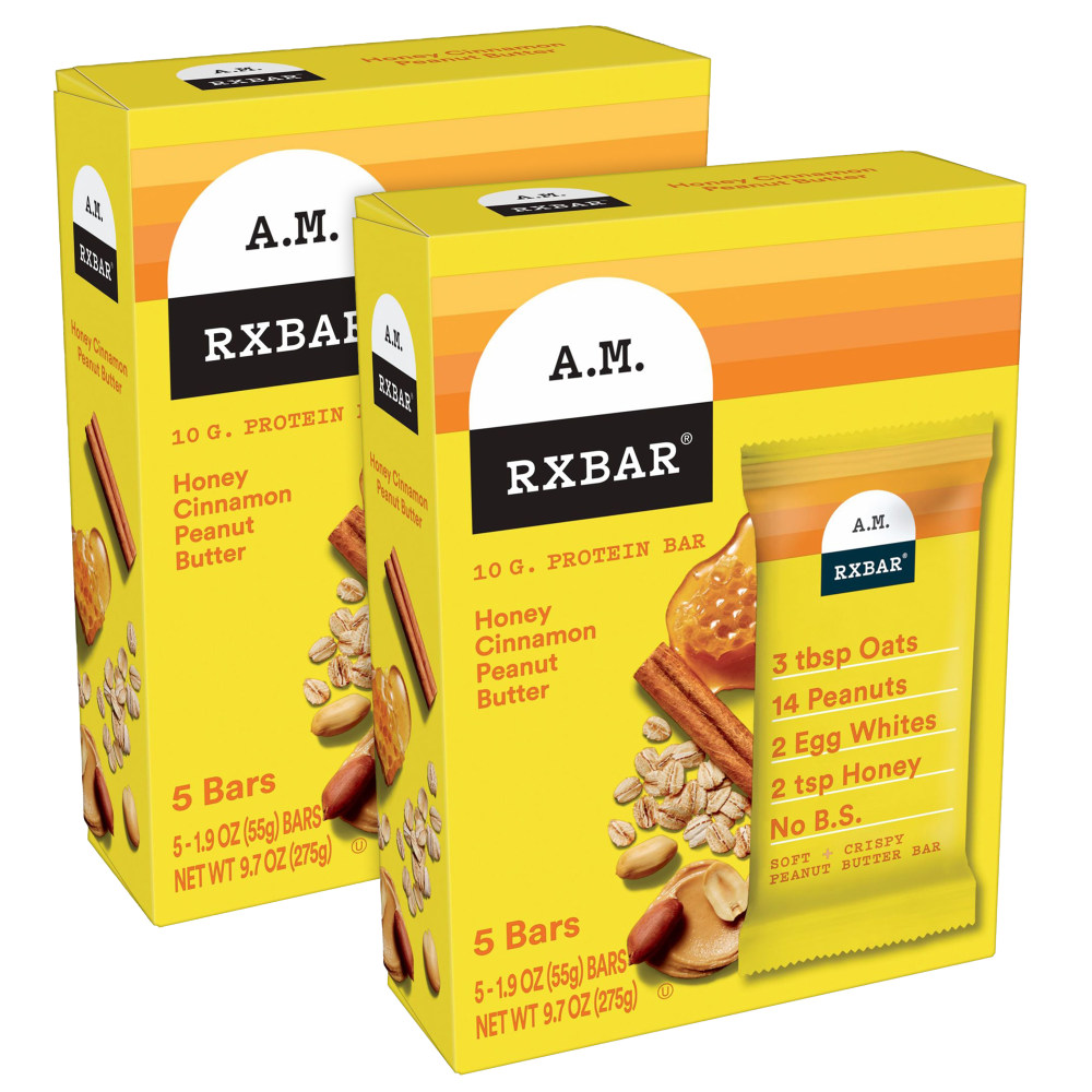 AM RXBAR Adult Bars, Honey Cinnamon Peanut Butter, 1.9 Oz, 5 Bars Per Pack, Case Of 2 Packs MPN:008101288990