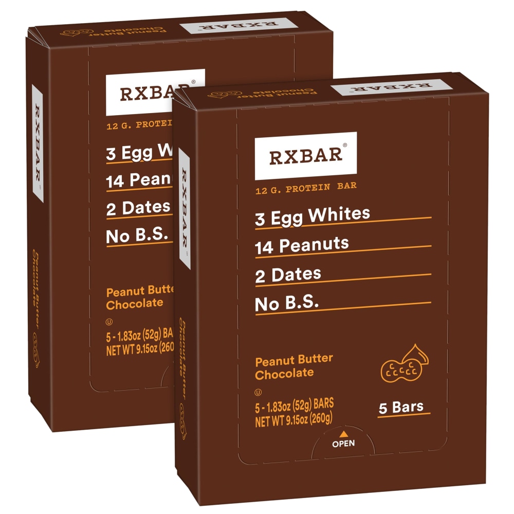 RXBAR Adult Bars, Peanut Butter Chocolate, 1.83 Oz, 5 Bars Per Box, Pack Of 2 Boxes MPN:008101289294