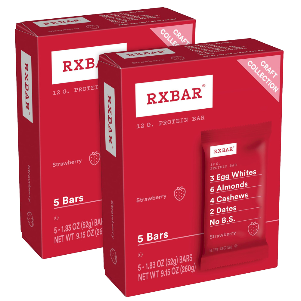 RXBAR Adult Bars, Strawberry, 1.83 Oz, 5 Bars Per Box, Pack Of 2 Boxes MPN:008101289454