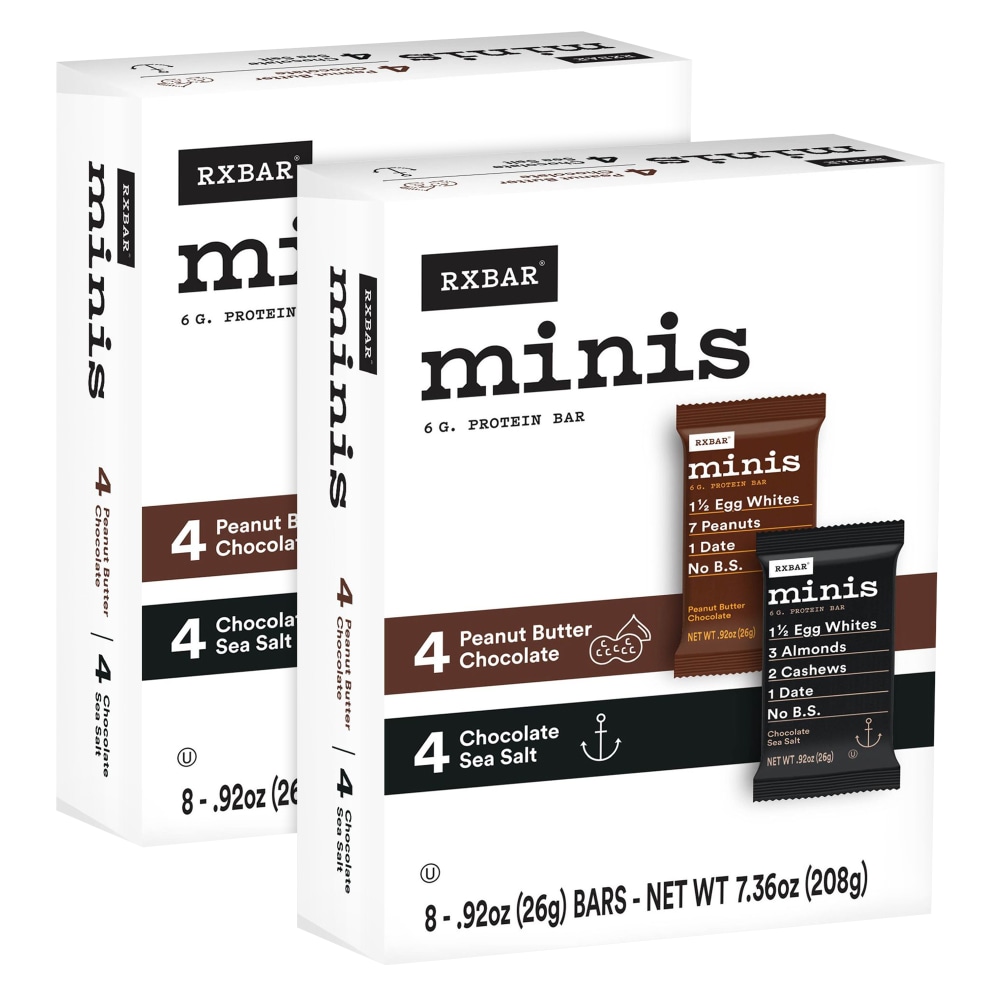 RXBAR MINIS Chocolate Sea Salt + PB Chocolate, 0.92 Oz, 8 Bars Per Box, Pack Of 2 Boxes MPN:008101289485