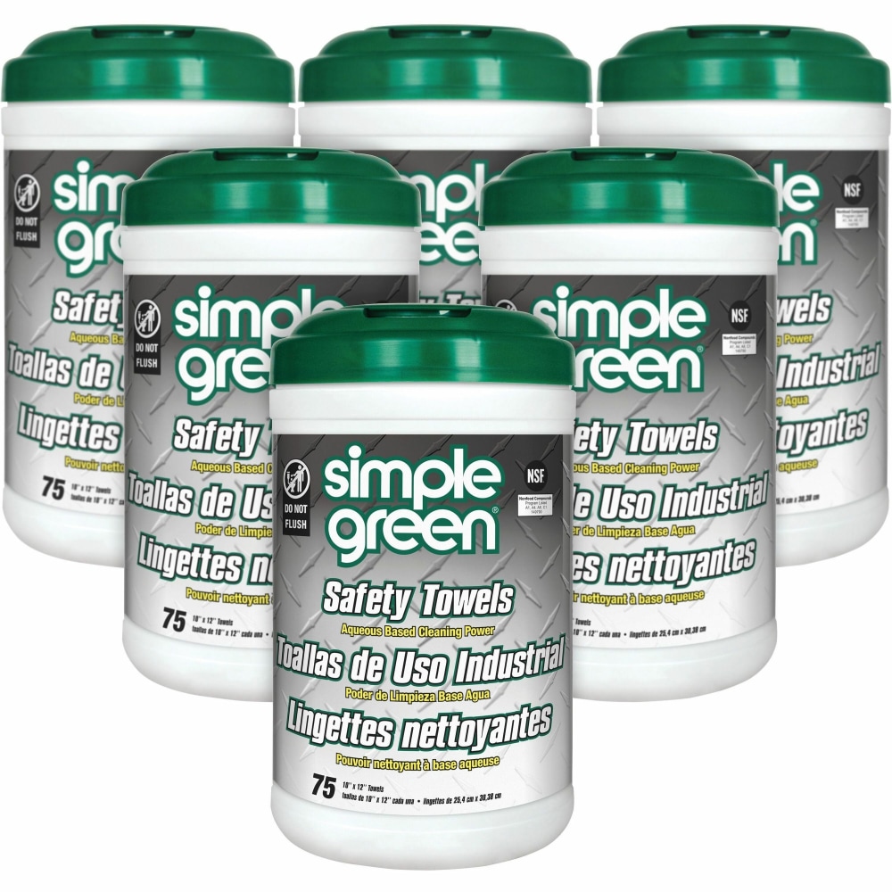Simple Green Multi-Purpose Cleaning Safety Towels - 10in Width x 11.75in Length - Green - 75 Tub - 6 / Carton MPN:13351CT