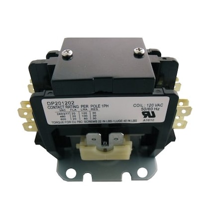 Contactor, 20A, 120V, 2 Pole MPN:DP201202