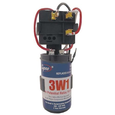 Hard Start Kit, Potential Relay, Start Capacitor, 208 to 240, Single, 1 to 3 MPN:3W1