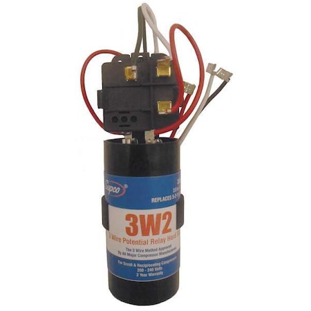 Hard Start Kit, Potential Relay, Start Capacitor, 208 to 240, Single, 3-1/2 to 4-1/2 MPN:3W2