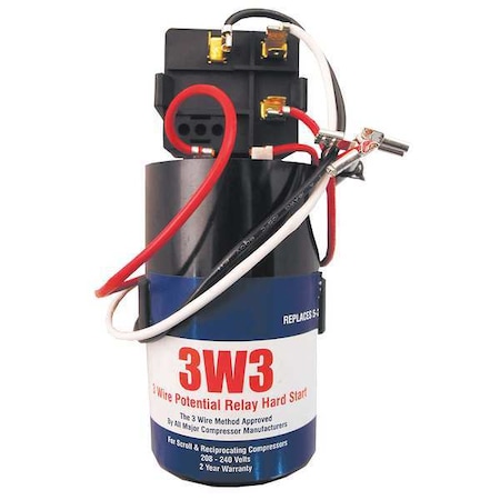 Hard Start Kit, Potential Relay, Start Capacitor, 208 to 240, Single, 4 to 5 MPN:3W3