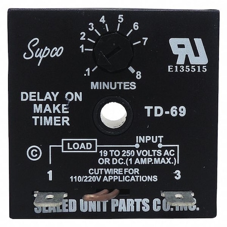Single Function Encapsulated Timing Relay, Square, On Delay, 1 Functions 250V AC, SPST-NO MPN:TD69