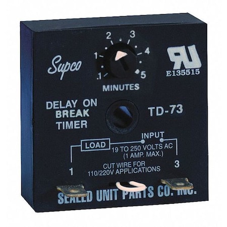 Single Function Encapsulated Timing Relay, Square, Delay On Break, 1 Functions 250V AC, SPST-NO MPN:TD73
