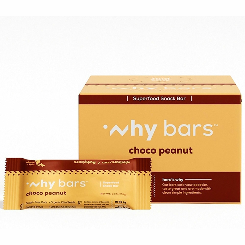 Why Bars Superfood Protein Snack Bars - Gluten-free, Dairy-free, Soy-free, Non-GMO, Individually Wrapped - Choco Peanut - 2.04 oz - 12 / Pack MPN:WB2