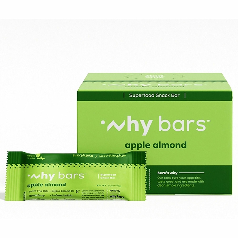 Why Bars Superfood Protein Snack Bars - Gluten-free, Dairy-free, Soy-free, Non-GMO, Individually Wrapped - Apple Almond - 2.04 oz - 12 / Pack MPN:WB3