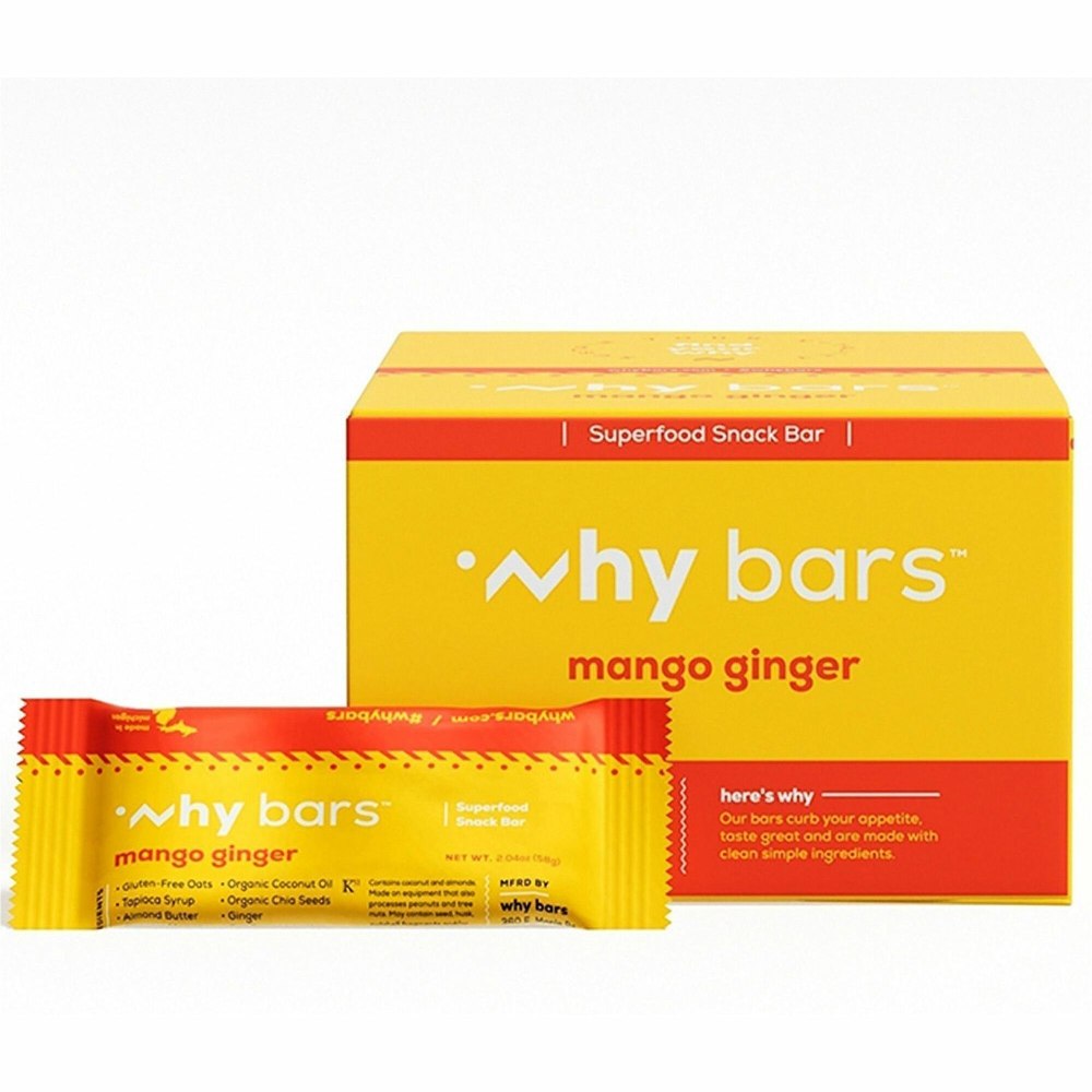 Why Bars Superfood Protein Snack Bars - Gluten-free, Dairy-free, Soy-free, Non-GMO, Individually Wrapped - Mango Ginger - 2.04 oz - 12 / Pack MPN:WB5