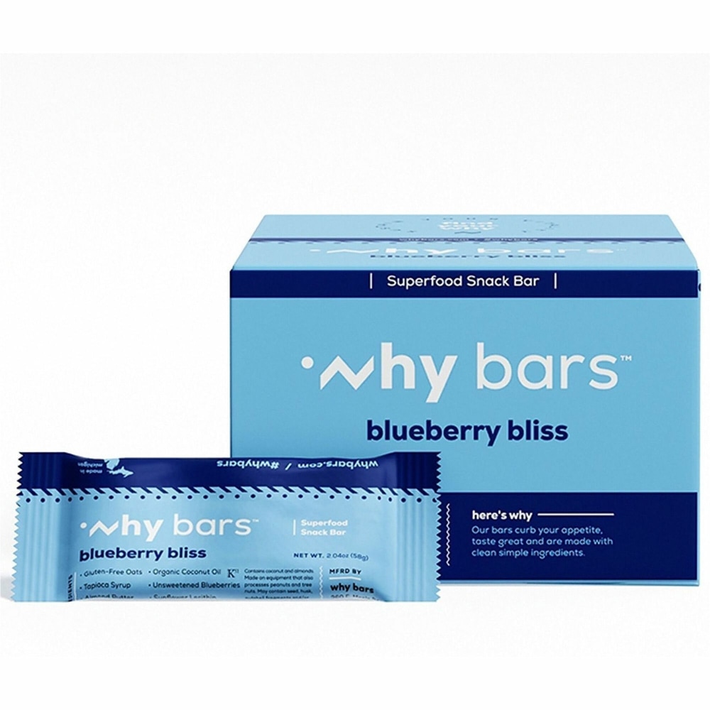Why Bars Superfood Protein Snack Bars - Gluten-free, Dairy-free, Soy-free, Non-GMO, Individually Wrapped - Blueberry Bliss - 2.04 oz - 12 / Pack MPN:WB6
