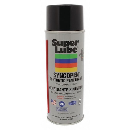 Penetrating Lubricant, 16 oz, Aerosol Spray Can, Synthetic Oil Base, 200 Degrees F Max Op Temp, H1- Food Grade, Colorless MPN:85011