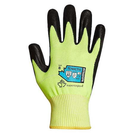 Hi-Vis Cut Resistant Coated Gloves, Cut Level A5, Dipped, Microporous Nitrile, Smooth, 9 1 PR MPN:STAGHVPN-9