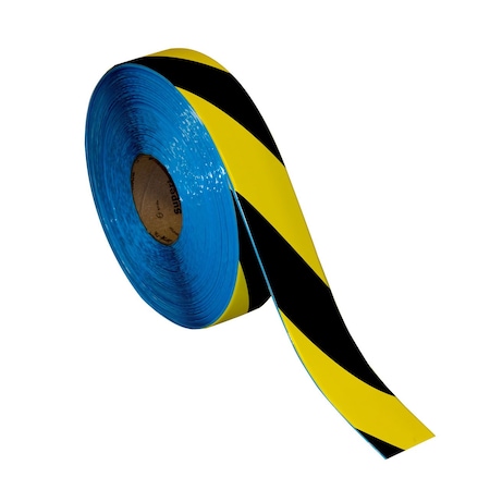 Floor Marking Tape, 2in x 100Ft, Black/Yellow Hazard Stripe MPN:IN-50-215I