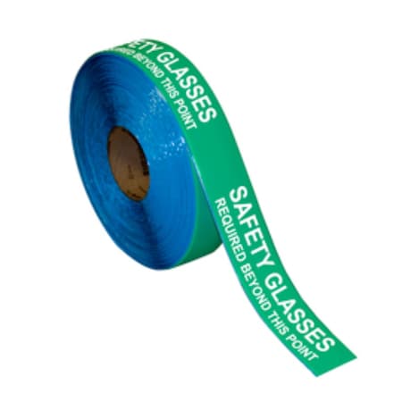 Floor Marking Message Tape, 2in x 100Ft, SAFETY GLASSES REQFtD Green MPN:IN-50-640I