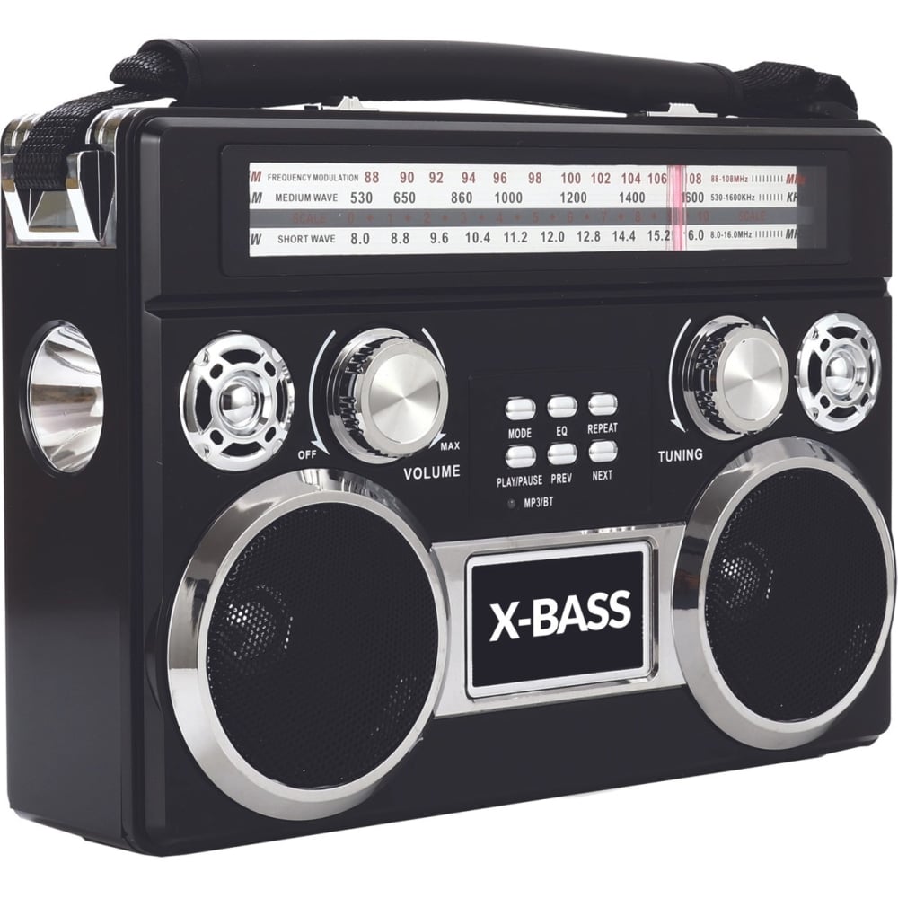 Supersonic 3 Band Radio with Bluetooth and Flashlight (Black) - Wired/Wireless - Headphone - 4 x D - Portable MPN:SC-1097BT- BLACK