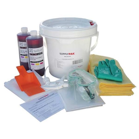 Battery Acid Spill Kit, 3 gal Volume Absorbed per Kit, 2 gal Capacity, Bucket MPN:SUPPLY-224