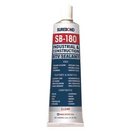 Acetoxy Cure Silicone Sealant, 2.8 oz, Clear, Temp Range -62 to 350 Degrees F MPN:SB-180 SQ CL