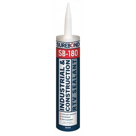 Acetoxy Cure Silicone Sealant, 10.3 oz, Black, Temp Range -62 to 350 Degrees F MPN:SB-180 T BL