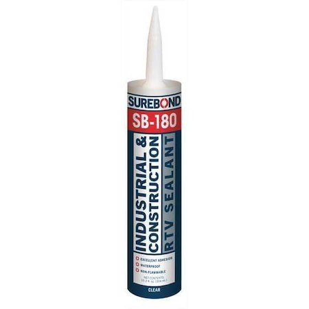 Acetoxy Cure Silicone Sealant, 10.3 oz, Clear, Temp Range -62 to 350 Degrees F MPN:SB-180 T CL