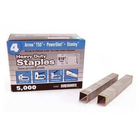 Heavy Duty Staples, Narrow Crown, 9/16 in Leg L, Steel, 5000 PK MPN:44404