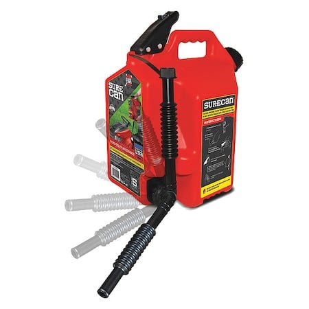 Gas Can, HDPE, 5 gal, Flexible Rotating Nozzle, Self Venting, Thumb Trigger, Red, Gasoline MPN:SUR5SFG2