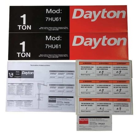 Jib Crane Label Kit, For Use With 7HU61 MPN:28CH80