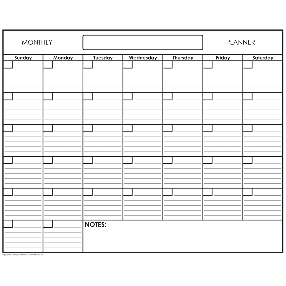 SwiftGlimpse Erasable Monthly Wall Planner, 24in x 36in, Black/White, Undated MPN:SG 1 MO BLANK 2436