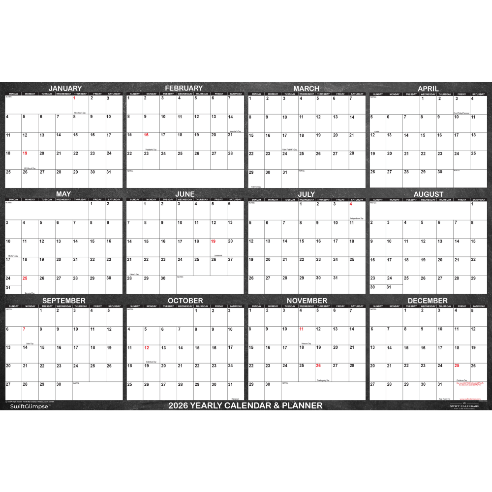 2026 SwiftGlimpse Designer Wall Calendar, 24in x 36in, Heathered Black/White, January To December MPN:SG 2026 CHALK