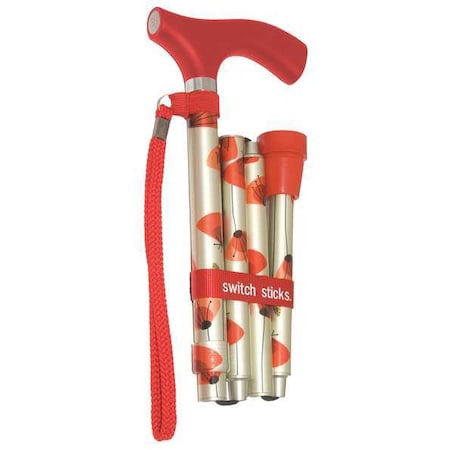 Walking Stick, Single, 12in H, Poppies, Wood MPN:502-2000-5107