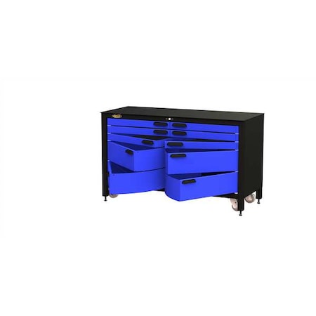 Swivel Pro Rolling Tool Cabinet, 10 Drawer, Blue, Steel, 60 in W x 26 in D x 35-1/2 in H MPN:MAX603510