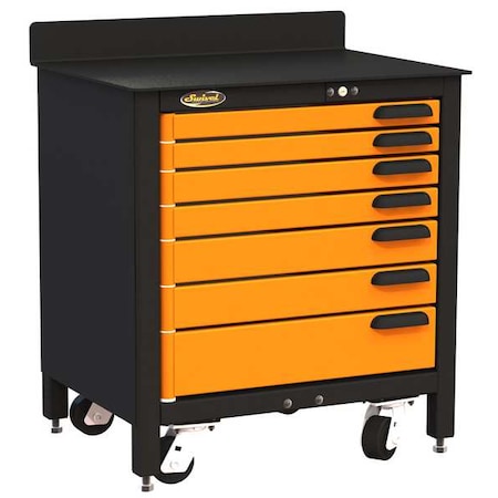Swivel Pro Rolling Tool Cabinet, 7 Drawer, Orange, Steel, 32 in W x 24 in D x 39-1/4 in H MPN:PRO303507
