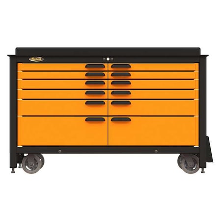 Swivel Pro Rolling Tool Cabinet, 12 Drawer, Black, Steel, 60 in W x 24 in D x 39-1/4 in H MPN:PRO603512