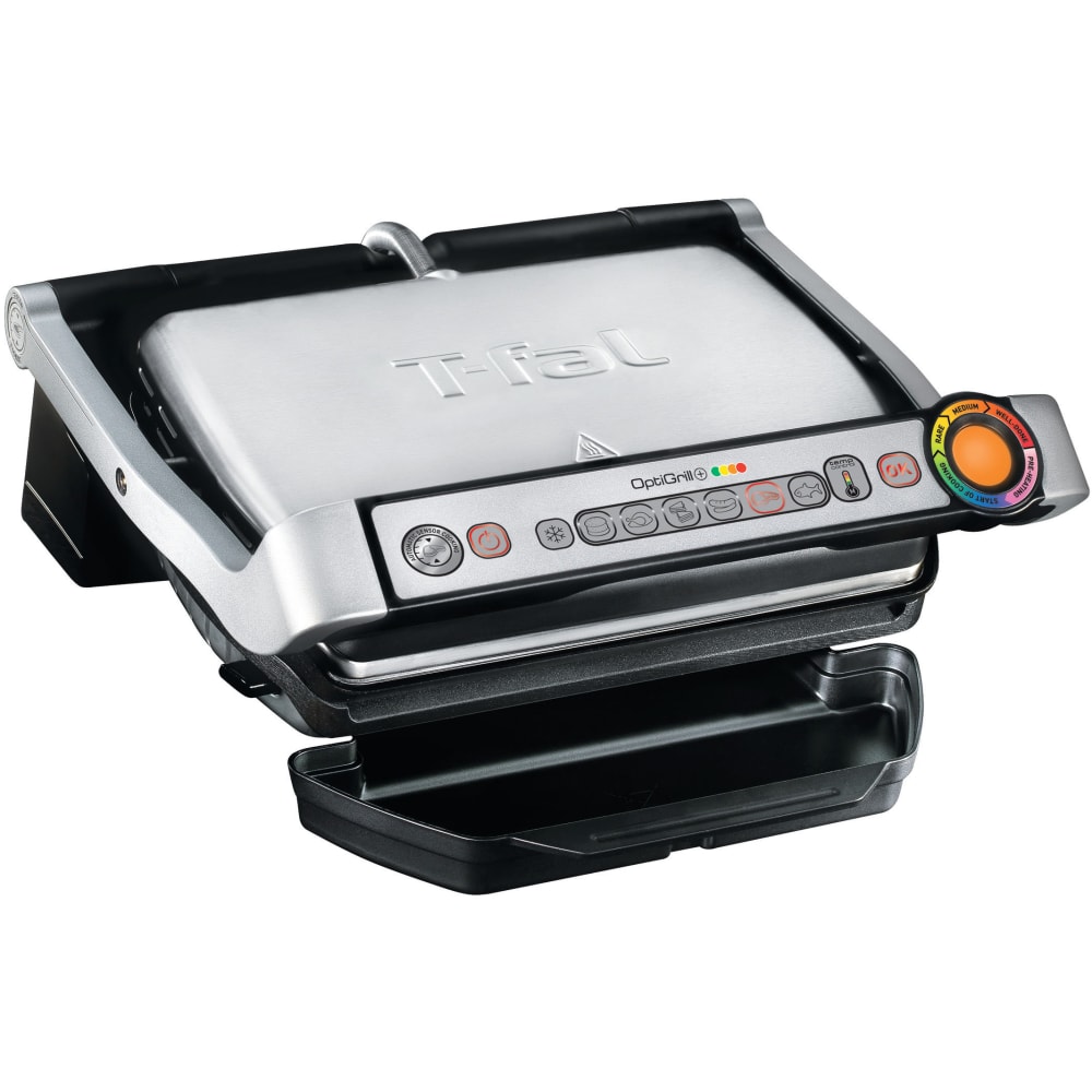 T-Fal Optigrill+, 14-3/4inH x 12-5/8W x 12-5/8inD, Silver MPN:GC712D54