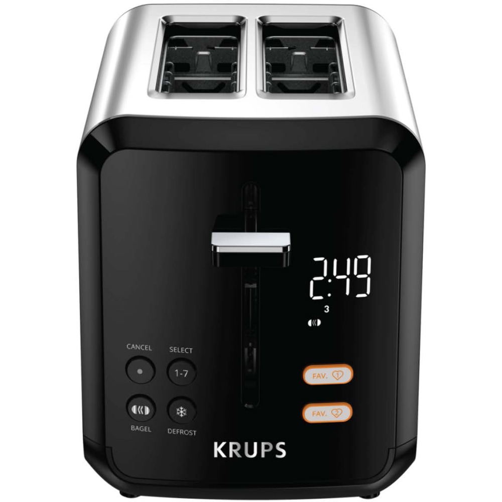 Krups My Memory Digital 2-Slot Toaster, 11-5/8inH x 7-1/8inW x 10-7/8inD, Silver/Black MPN:KH320D50