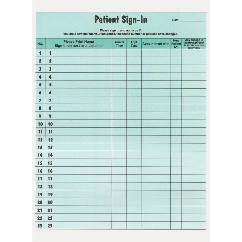 Tabbies Patient Sign-In Label Forms - 125 Sheet(s) - 11in x 8.50in Form Size - Letter - Green Sheet(s) - Paper - 125 / Pack MPN:14532