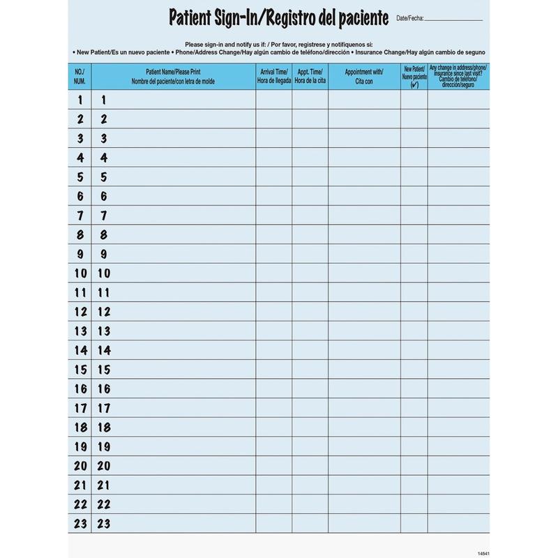 Tabbies Patient Sign-In Label Forms, 8-1/2in x 11in, Blue, Pack of 125 MPN:14541