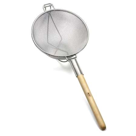 Dbl Md Mesh Strainer, Tin/Wood, 11.4