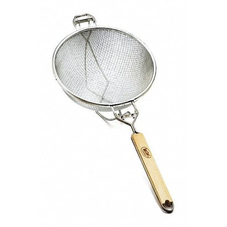 Dbl Med Mesh Strainer, Tin/Wood, 13.5