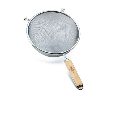Fine Sngl Mesh Strnr, Tin/Wood, 8