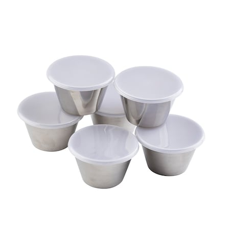 Round SS Ramekins, 5 oz, Clear Lids, PK6 MPN:10773