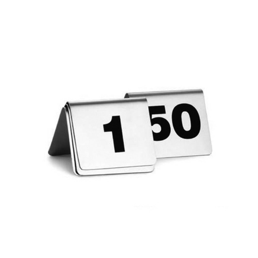 Tablecraft Numbered Stainless-Steel Table Tents, Silver, Set Of 50 Tents MPN:T150