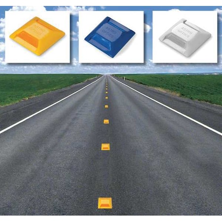 Temporary Pavement Marker, Plastic, 4 in Length, 4 in Width, 3/4 in Height, Amber, Adhesive Pad MPN:102235BXK