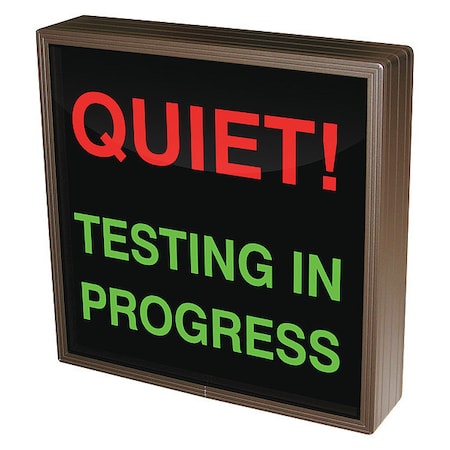 Custom Backlit Sign, Quiet! Testing In Progress, Red/Black, 12 in W, 12 in H MPN:140069