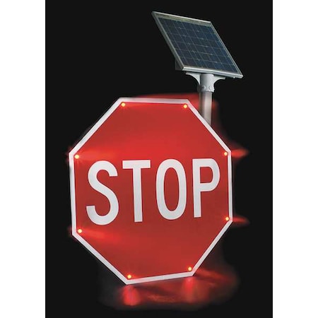 LED Stop Sign, STOP, White/Red, 36