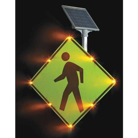 LED Traffic Sign, Pedestrian Crossing Pictogram, Black/Fluorescent Yellow Green, 30
