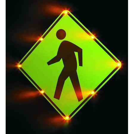 LED Traffic Sign, Pedestrian Crossing Pictogram, Black/Fluorescent Yellow Green, 30