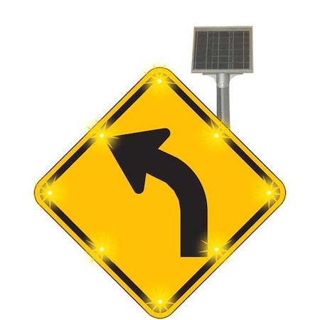 LED Traffic Sign, Left Curve Arrow, Black/Yellow, 30